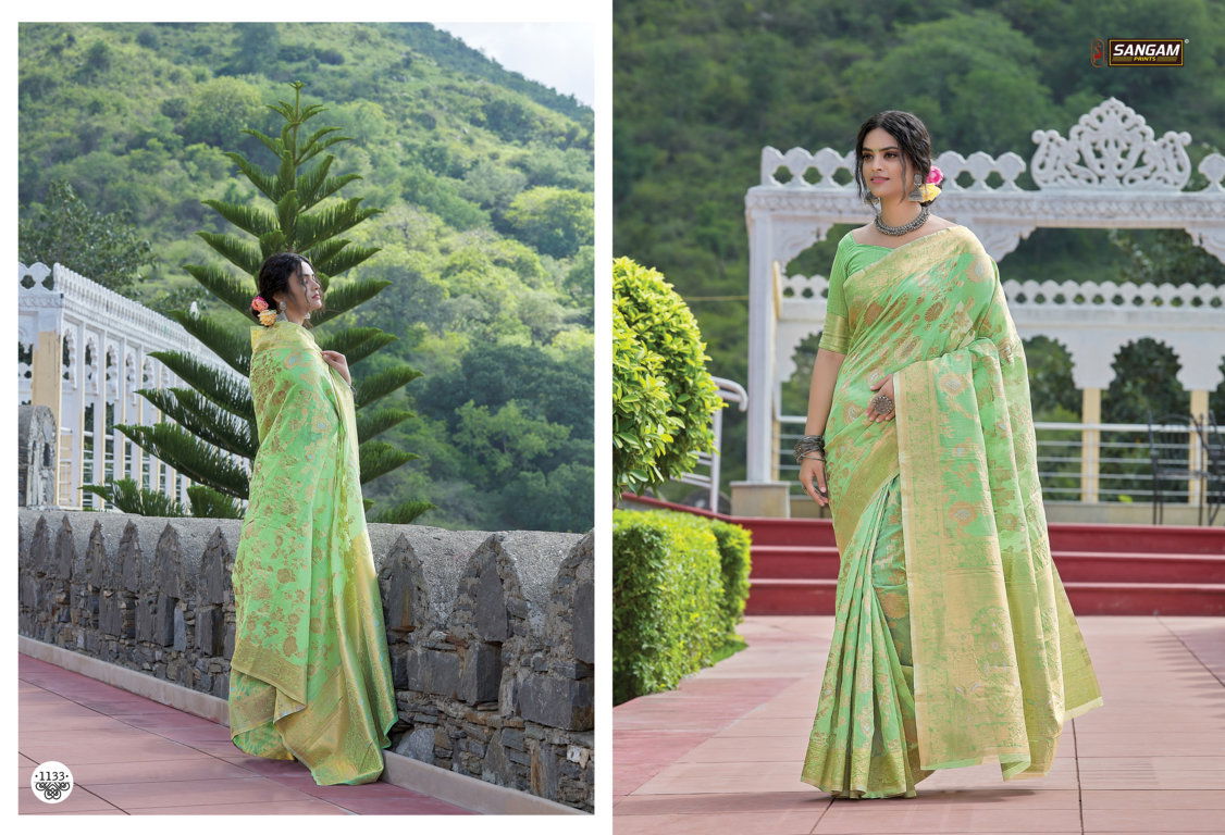 Sangam Avyukta Wedding Wear Linen Zari Weaving Work Designer Saree Collection