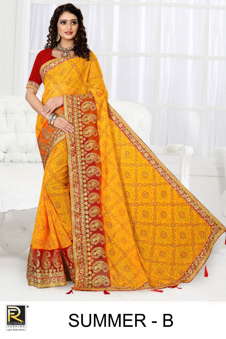 Ronisha Summer Festive Wear Georgette Embroidery Work Saree Collection