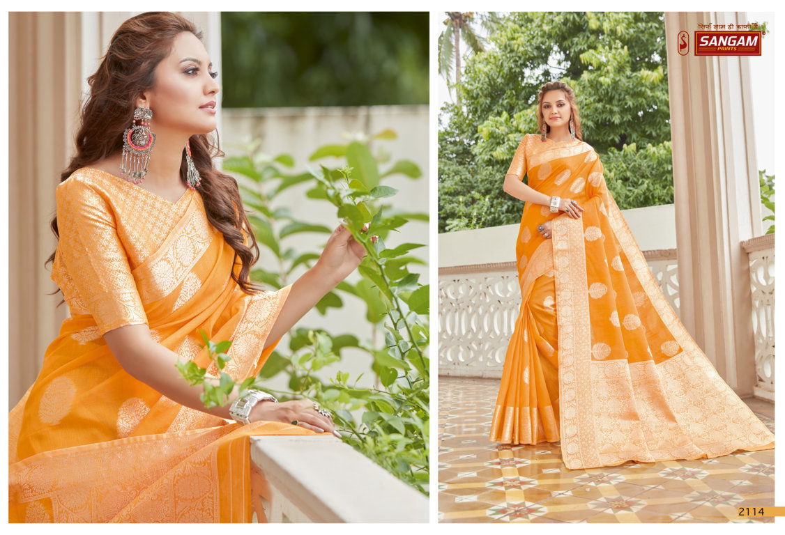 Sangam Madhurama Linen Zari Weaving Festive Wear Designer Saree Collection