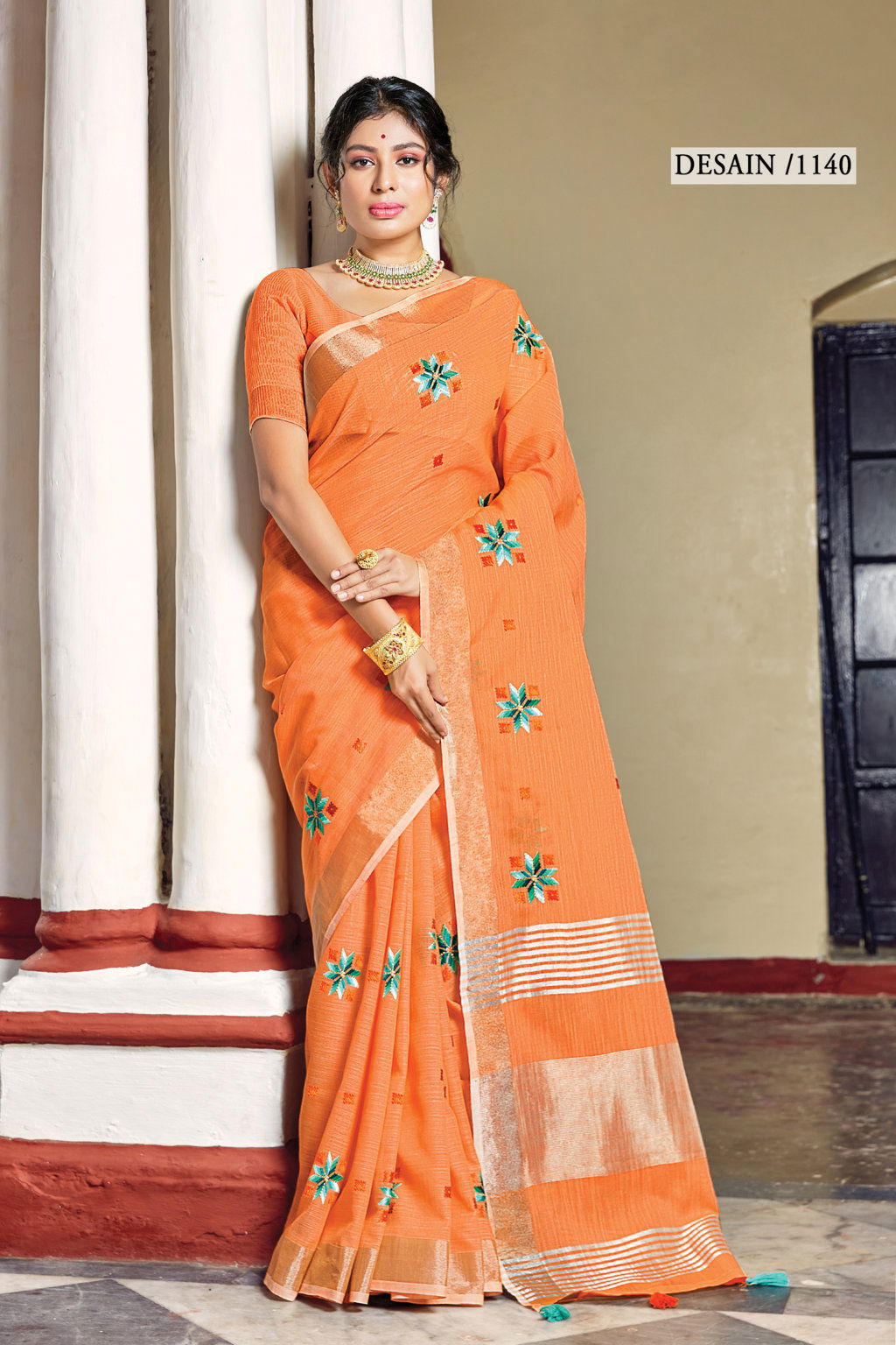 Sangam Nayra Linen Ethnic Wear Cotton Embroidery Designer Saree Collection
