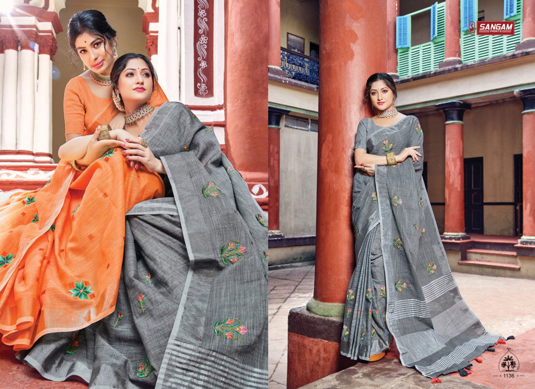 Sangam Nayra Linen Ethnic Wear Cotton Embroidery Designer Saree Collection