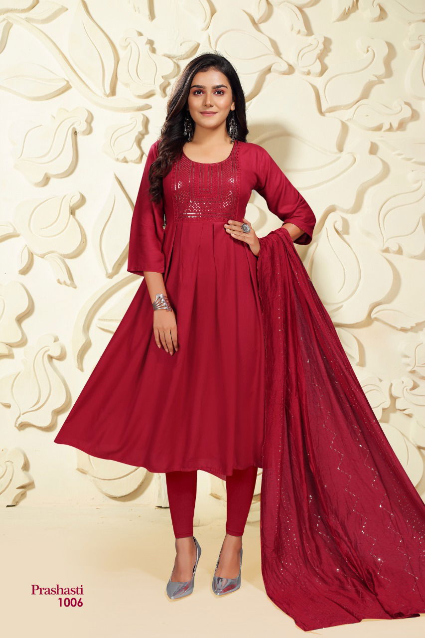 Prashashti 5 Ethnic Wear Sequence Anarkali Long Designer Kurti With Dupatta Collection