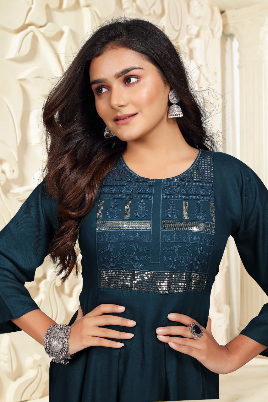 Prashashti 5 Ethnic Wear Sequence Anarkali Long Designer Kurti With Dupatta Collection