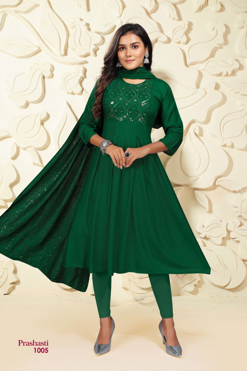 Prashashti 5 Ethnic Wear Sequence Anarkali Long Designer Kurti With Dupatta Collection
