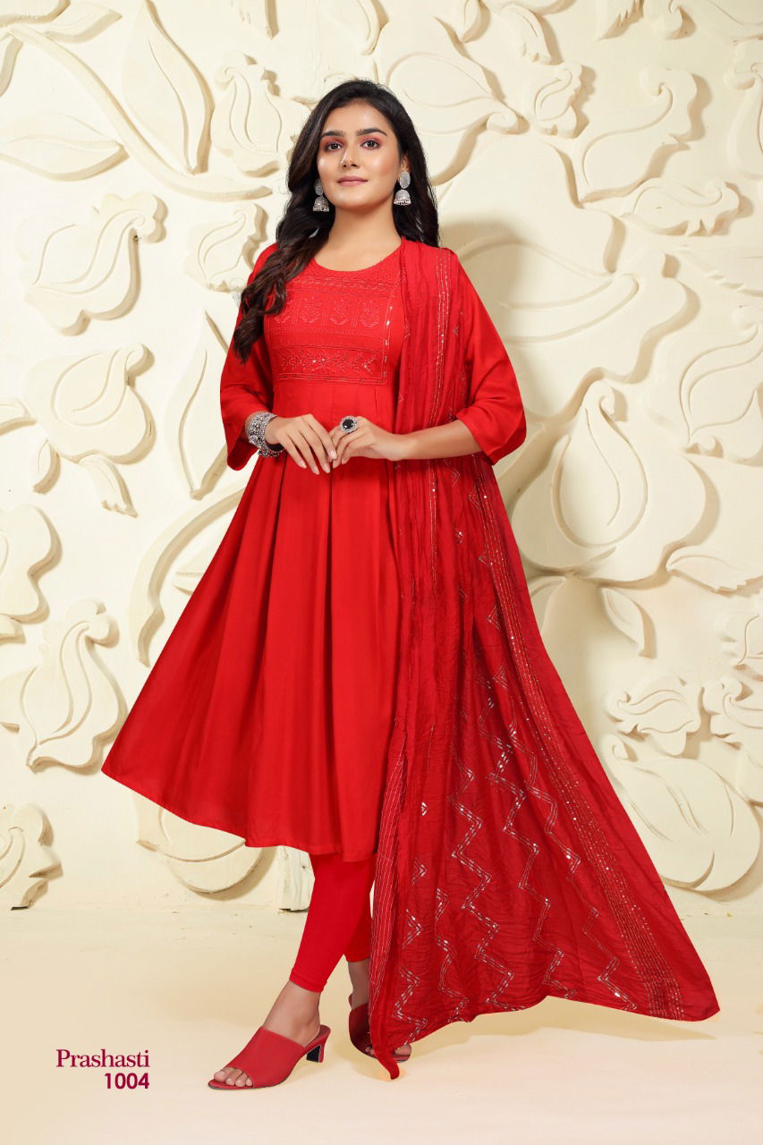 Prashashti 5 Ethnic Wear Sequence Anarkali Long Designer Kurti With Dupatta Collection