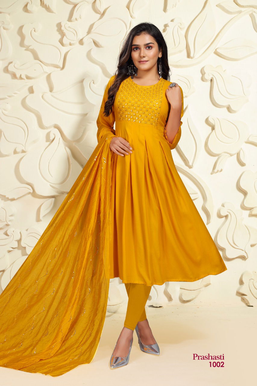 Prashashti 5 Ethnic Wear Sequence Anarkali Long Designer Kurti With Dupatta Collection