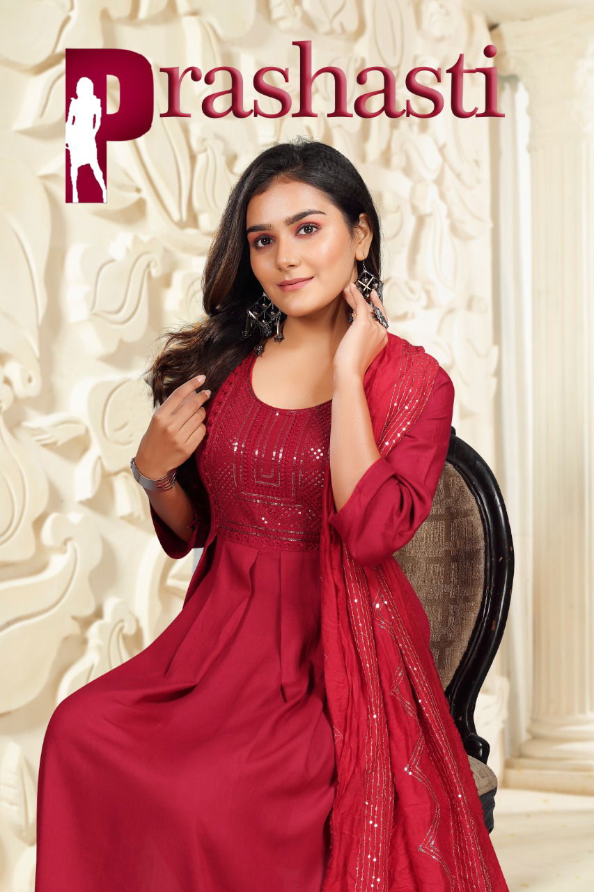 Prashashti 5 Ethnic Wear Sequence Anarkali Long Designer Kurti With Dupatta Collection