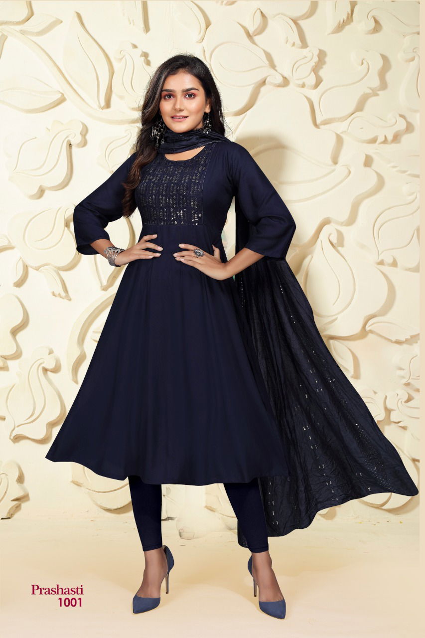 Prashashti 5 Ethnic Wear Sequence Anarkali Long Designer Kurti With Dupatta Collection