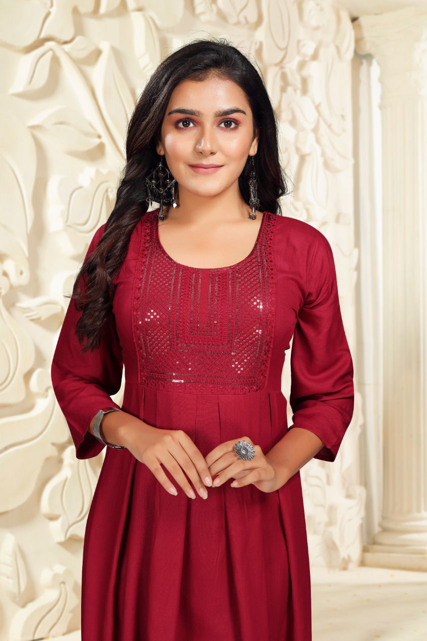 Prashashti 5 Ethnic Wear Sequence Anarkali Long Designer Kurti With Dupatta Collection