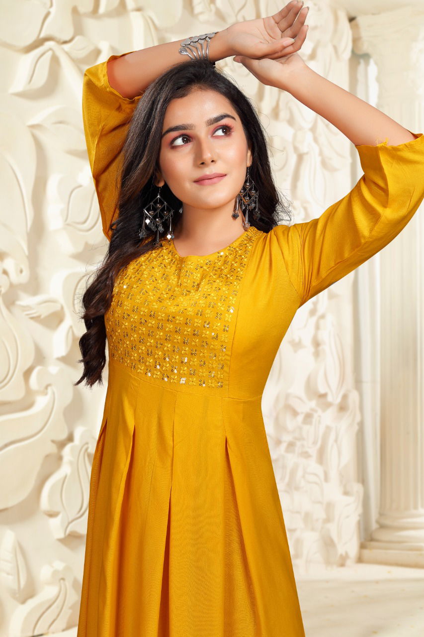 Prashashti 5 Ethnic Wear Sequence Anarkali Long Designer Kurti With Dupatta Collection