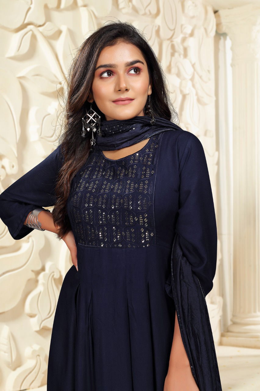 Prashashti 5 Ethnic Wear Sequence Anarkali Long Designer Kurti With Dupatta Collection