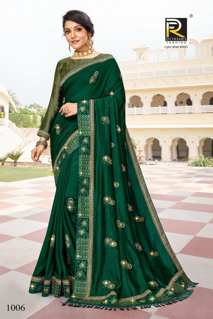 Ronisha Malhar Festive Wear Embroidery Vichitra Silk Stylish Saree Collection
