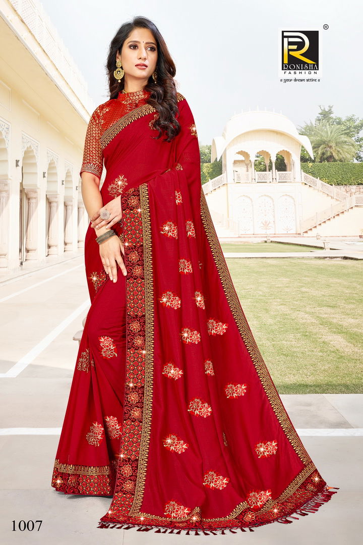 Ronisha Malhar Festive Wear Embroidery Vichitra Silk Stylish Saree Collection