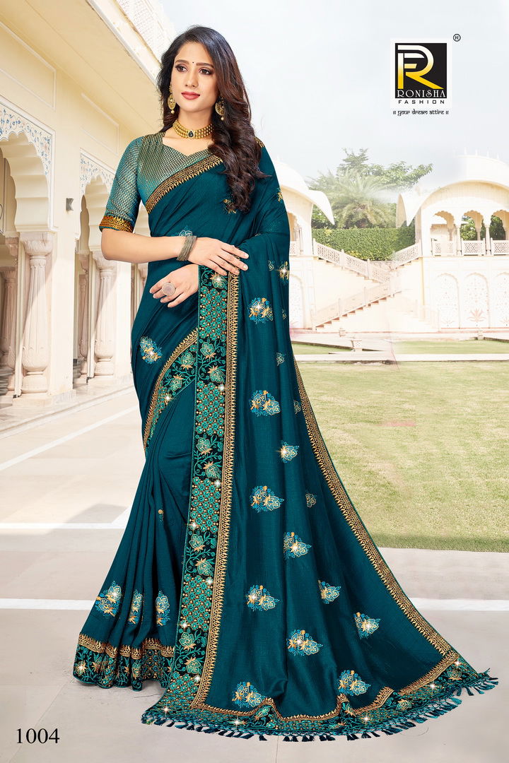Ronisha Malhar Festive Wear Embroidery Vichitra Silk Stylish Saree Collection