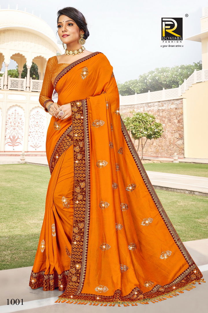 Ronisha Malhar Festive Wear Embroidery Vichitra Silk Stylish Saree Collection