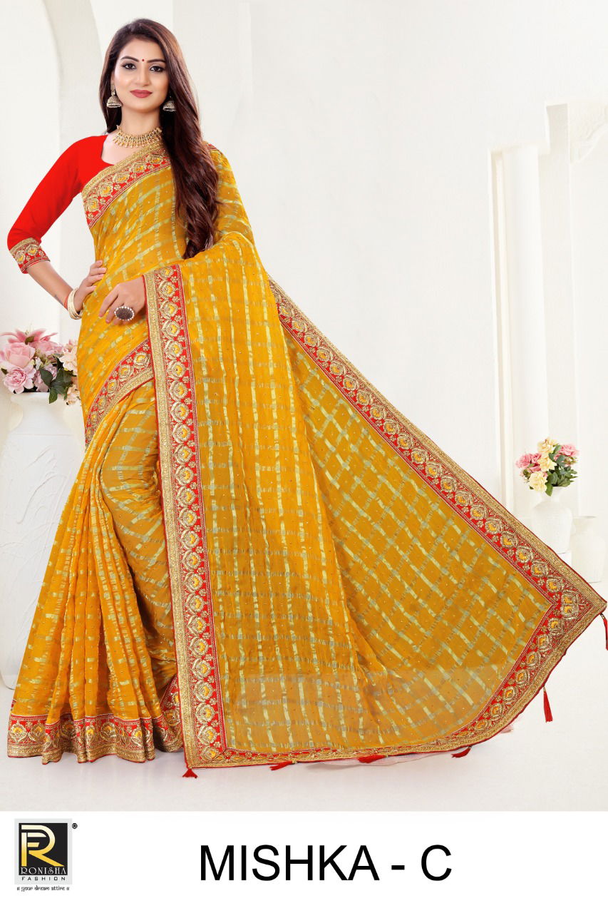 Ronisha Mishka Fancy Festive Wear Designer Viscose Embroidery Work Saree Collection