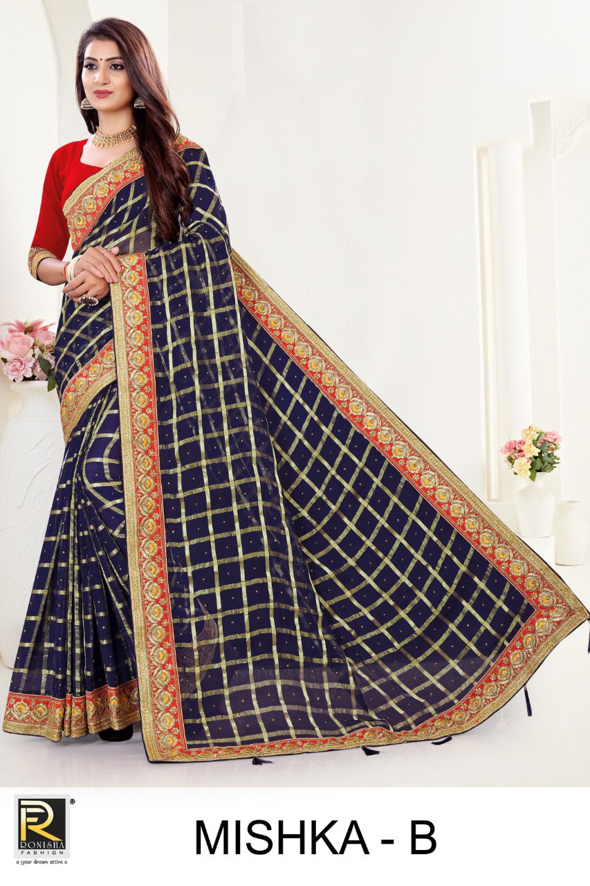 Ronisha Mishka Fancy Festive Wear Designer Viscose Embroidery Work Saree Collection