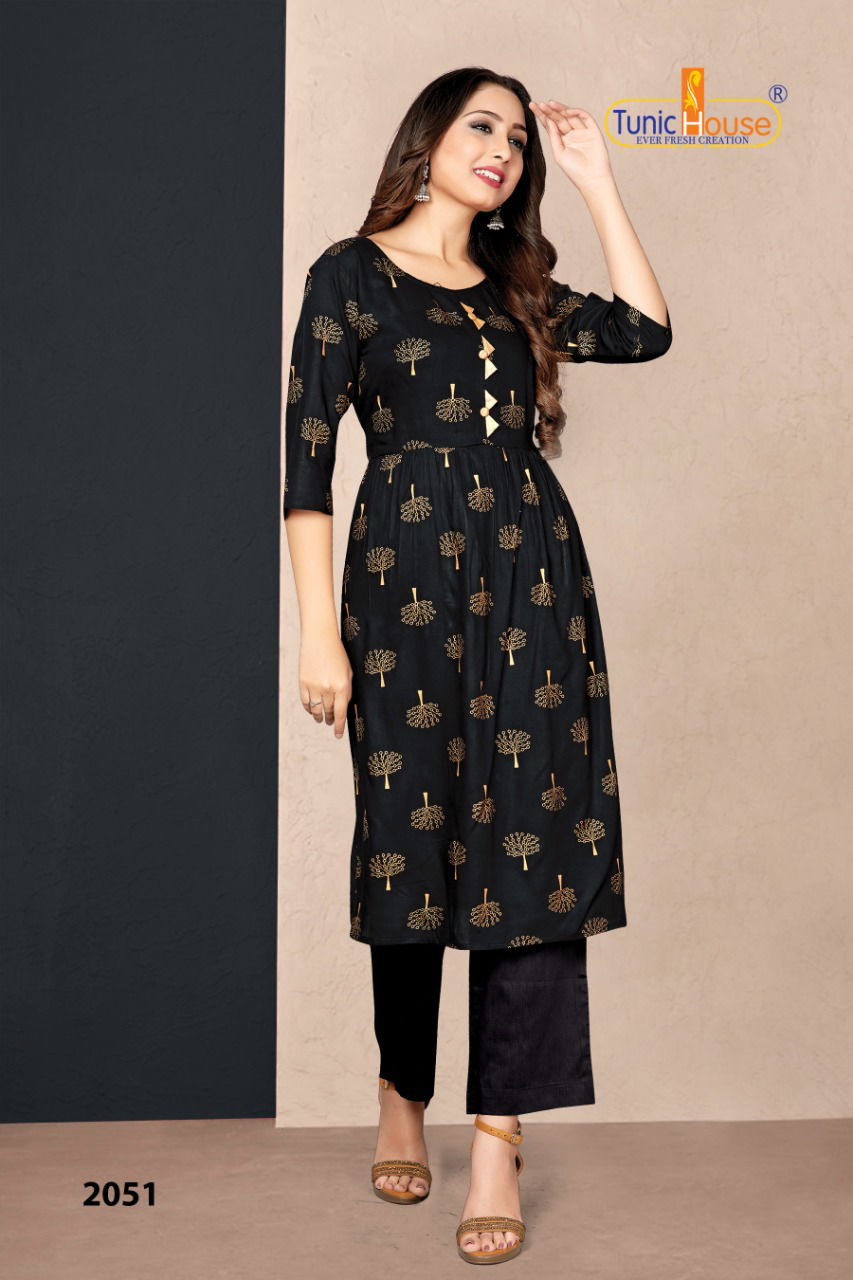 Tunic House New Pinch Regular Wear Rayon Printed Latest Kurti Collection