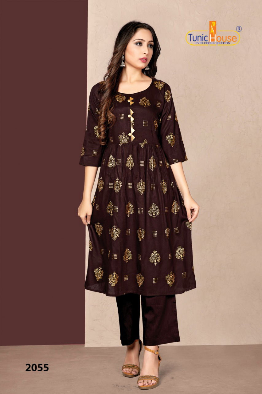 Tunic House New Pinch Regular Wear Rayon Printed Latest Kurti Collection