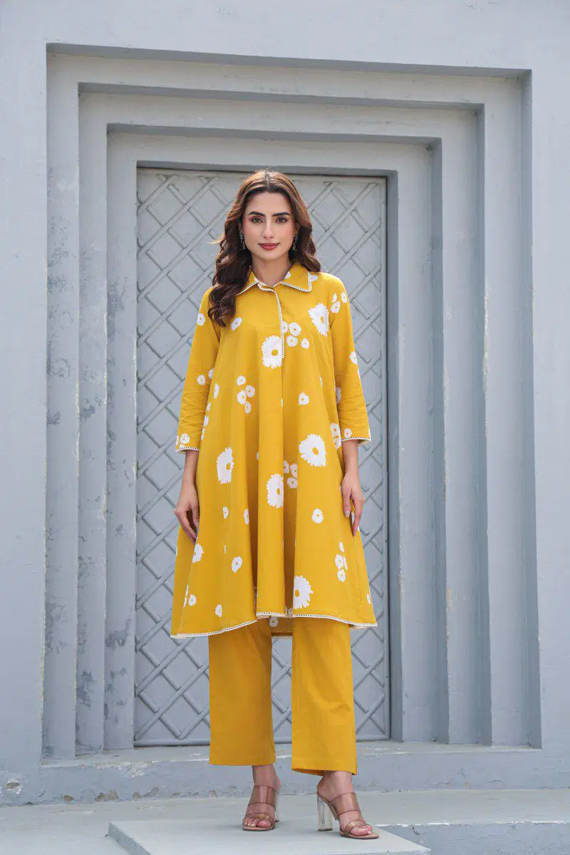 Tanyaa P 412 Fancy Collar Cotton Printed Kurti With Bottom Wholesale Online