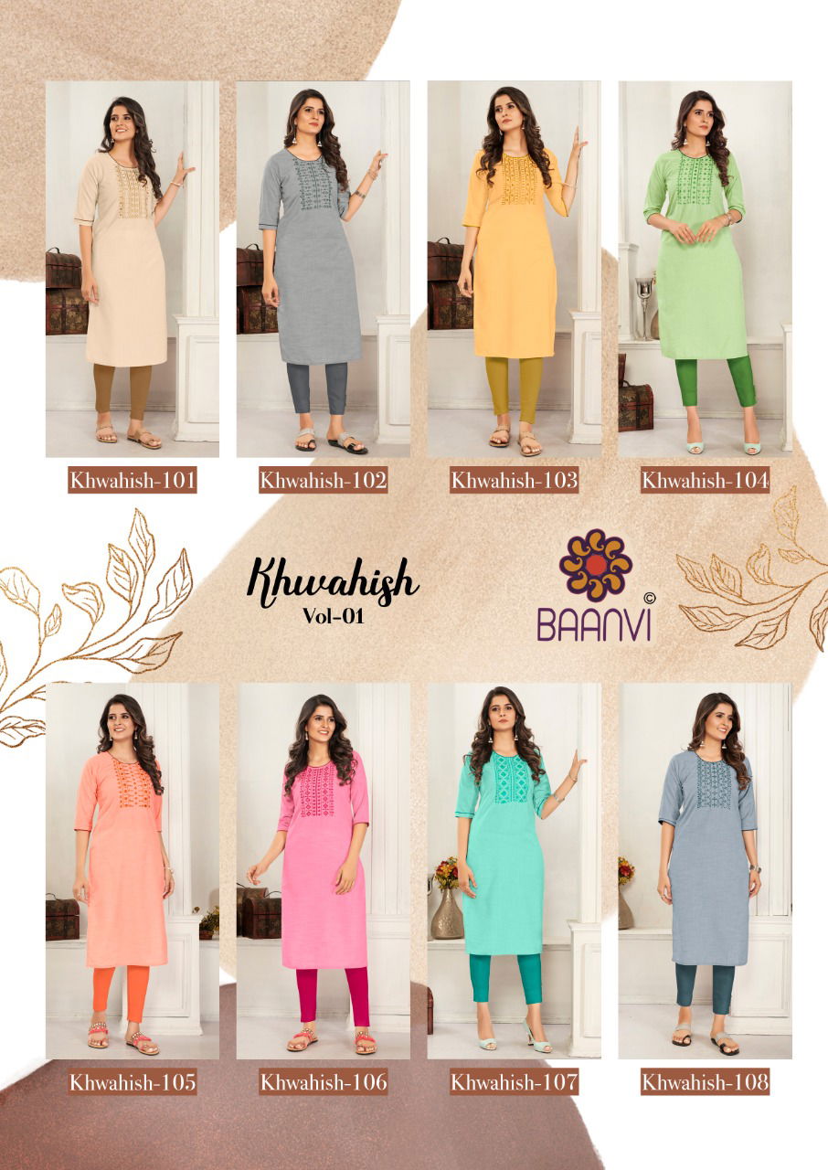 Baanvi Khwahish 1 Fancy Ethnic Wear Cotton Embroidery Kurti Collection