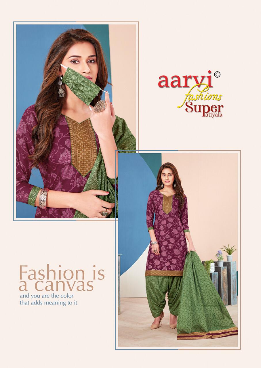Aarvi Fashion Super Patiyala 3 Cotton Designer Kurtis With Bottom Ready Made Collection