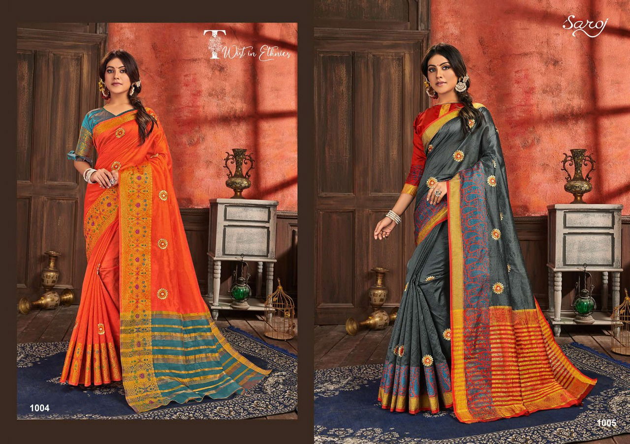 Saroj Shubh Muhurat Vol 2 Latest Exclusive Designer Festive Wear Embroidery Work Cotton Silk Sarees Collection
