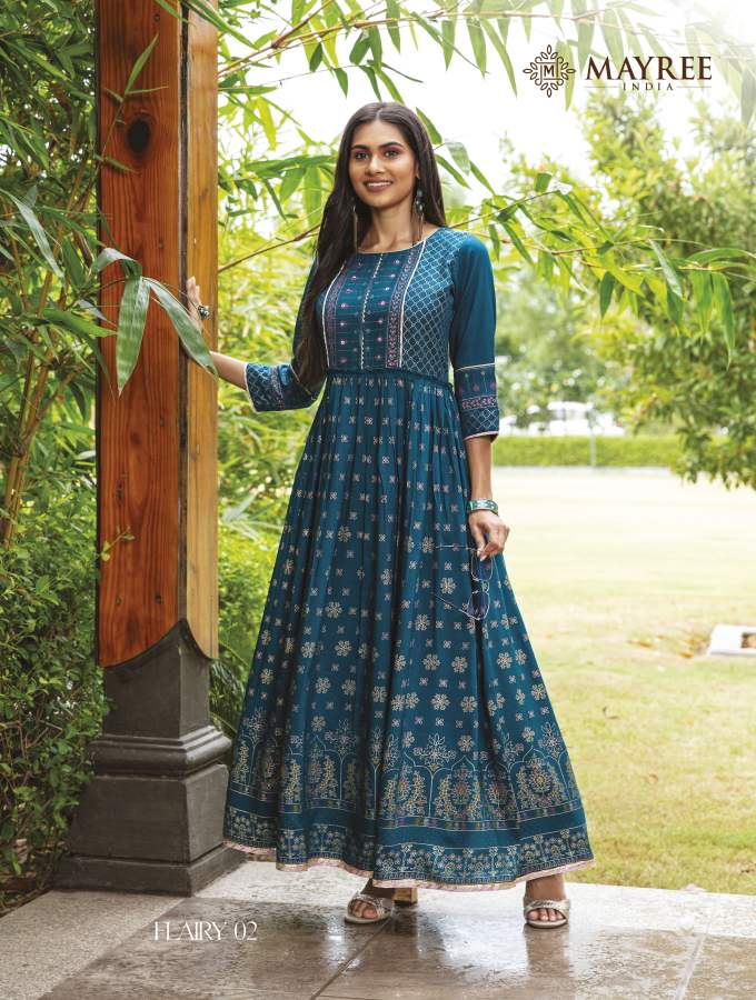 Mayree Flairy Fancy Ethnic Wear Silk Anarkali Designer Long Kurti Collection