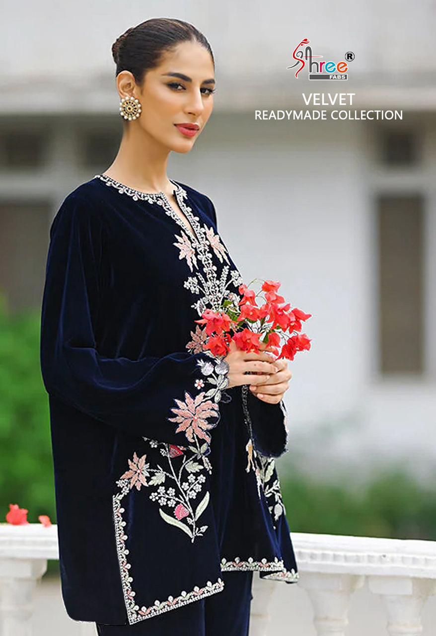 V 1182 Velvet Designer Pakistani Kurti With Bottom Catalog