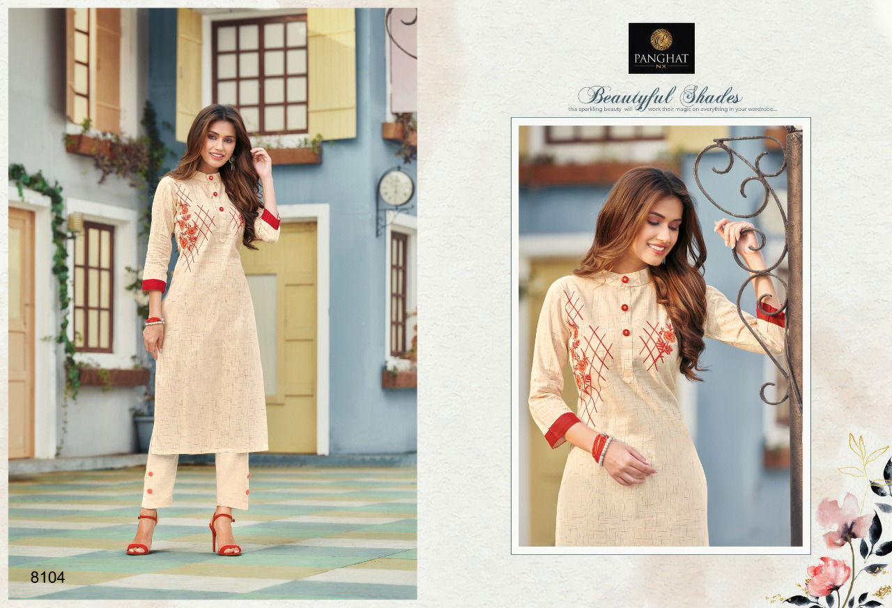 Panghat Nx Perry Fancy Ethnic Wear Cotton Embroidery Work Designer Kurti Collection