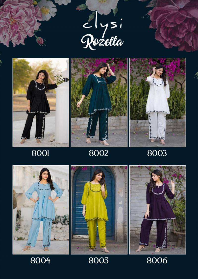 Clysi Rozella Rayon Slub Thread Work Co Ord Set Wholesale Market In Surat