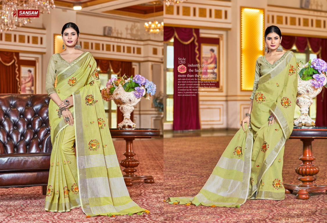 Sangam Saranya Latest Linen Cotton Casual Wear Saree Collection 