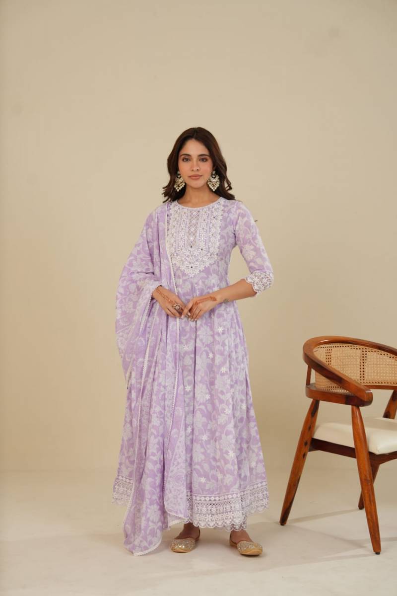Tanyaa P 123 Cotton With Lakhnavi Work Kurti Bottom With Dupatta Bulk Orders In India