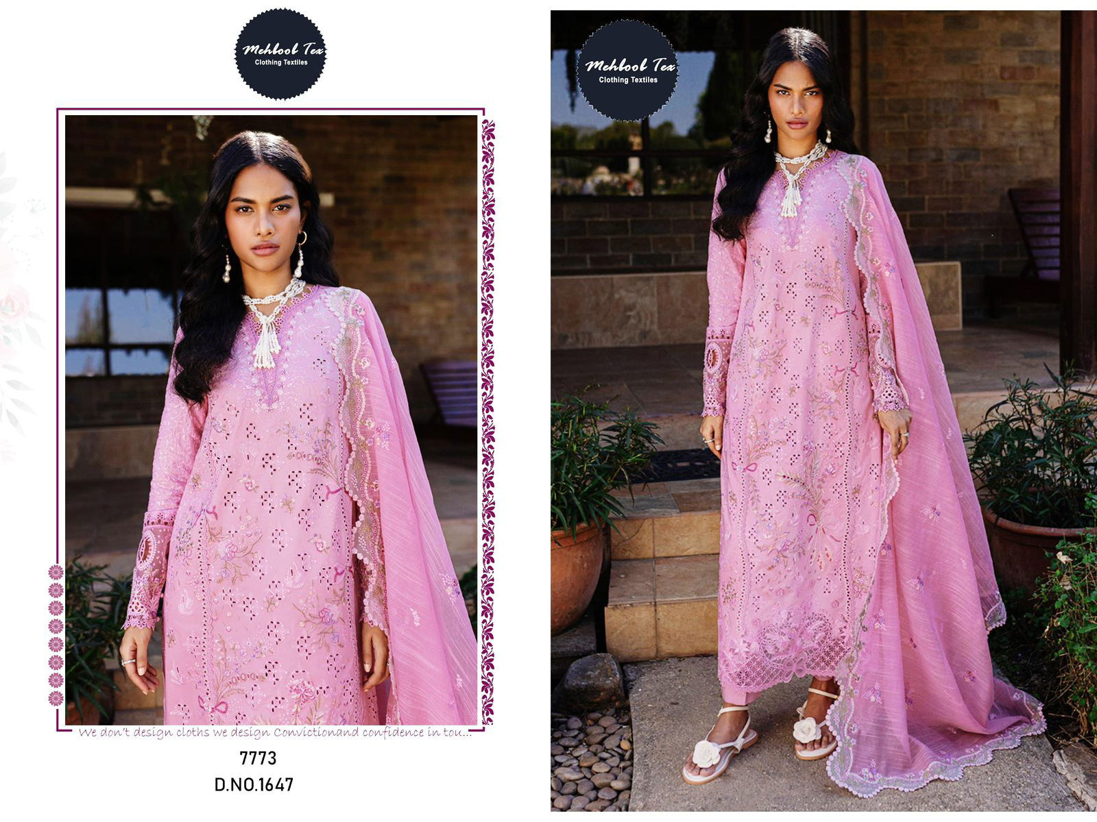 1647 Mehbbob Tex Visocse Lawn Embroidery Pakistani Suits Exporters In India