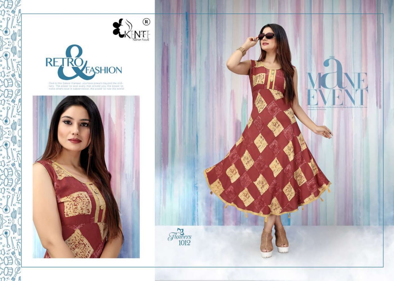 Kinti-Flowers Fancy Designer Regular Wear Heavy Rayon Printed Kurti collection