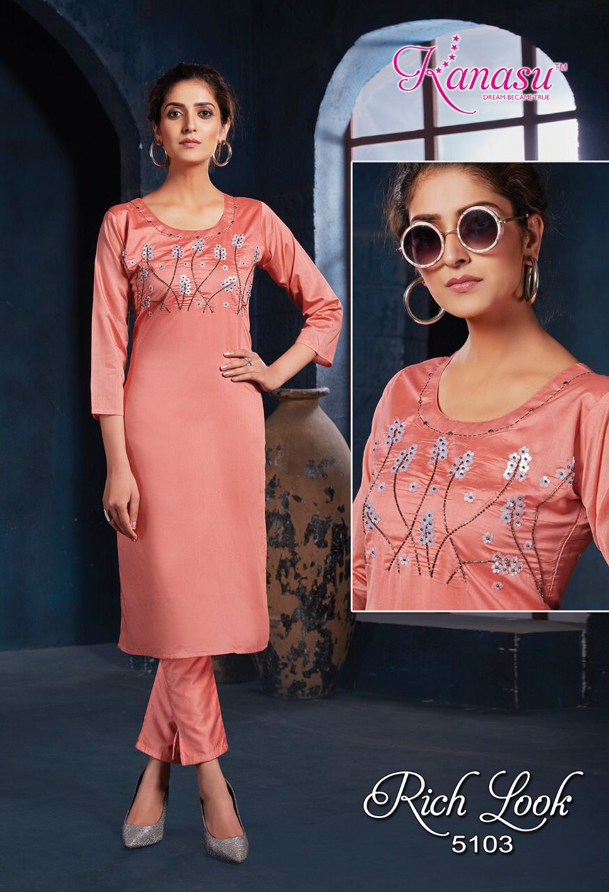 Kanasu Rich Look Fancy Wear designer Kurtis With Bottom Collection