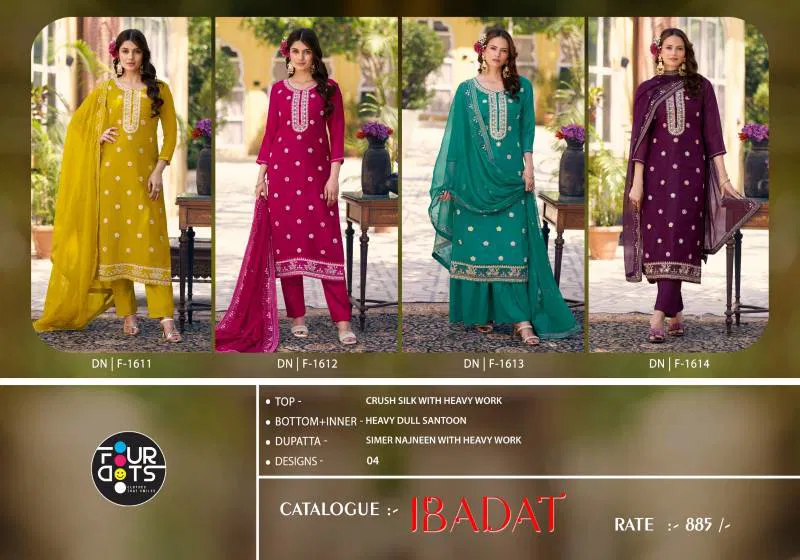 Ibadat By Four Dots Crush Silk With Work Dress Material Online Wholesale