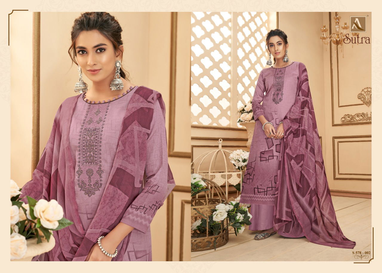 Alok Sutra Fancy Designer Heavy Festive Wear Pure Jam Cotton Print with Fancy Embroidery and Swarovski Diamond Work Dress Material
