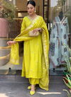 Sridevi Lemon Yellow Viscose Chanderi Kurti Bottom With Dupatta Wholesale Market