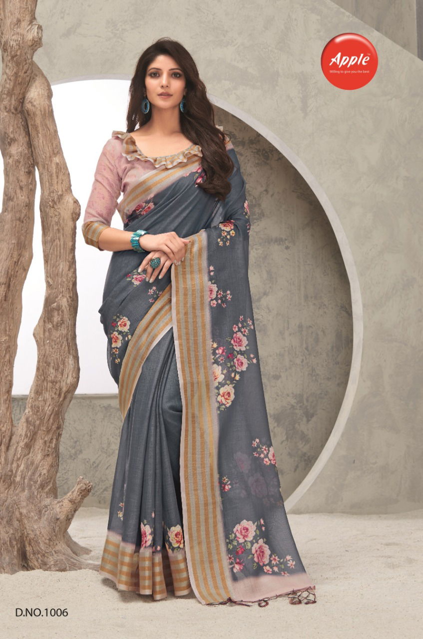 Apple Aaradhana 10 Casual Regular Wear Pure Linen Digital Printed Saree Collection