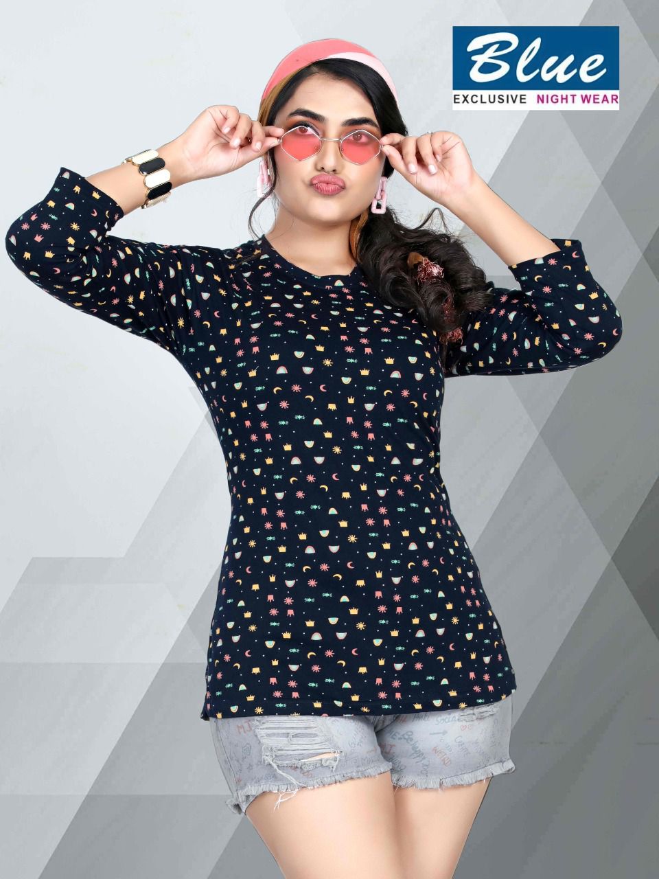 Blue T Shirt 2 Night Regular Wear Hosiery Cotton Long Sleeves Top Collection