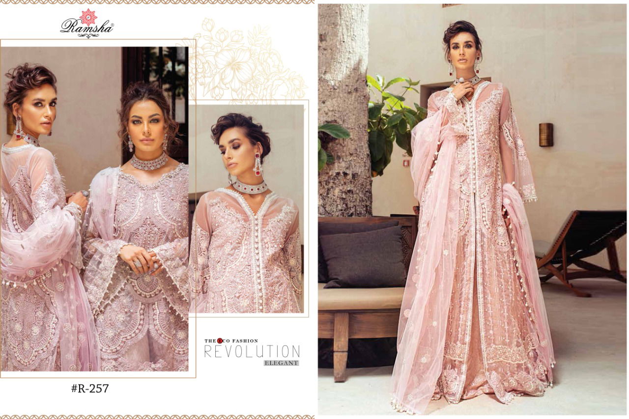 Ramsha Mushq Latest Heavy Wedding Wear Heavy Net With Full Embroidery And Diamond Work Pakistani Salwar Suits Collection
