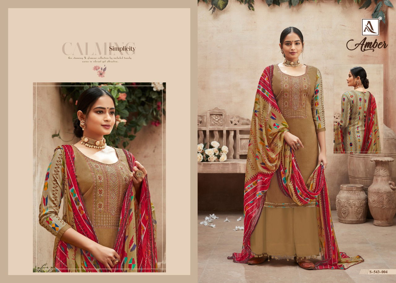 Alok Amber Designer Festive Wear Pure Viscose Rayon Self Print with Fancy Embroidery and Swarovski Diamond Work Top With Chiffon Dupatta Dress Material Collection
