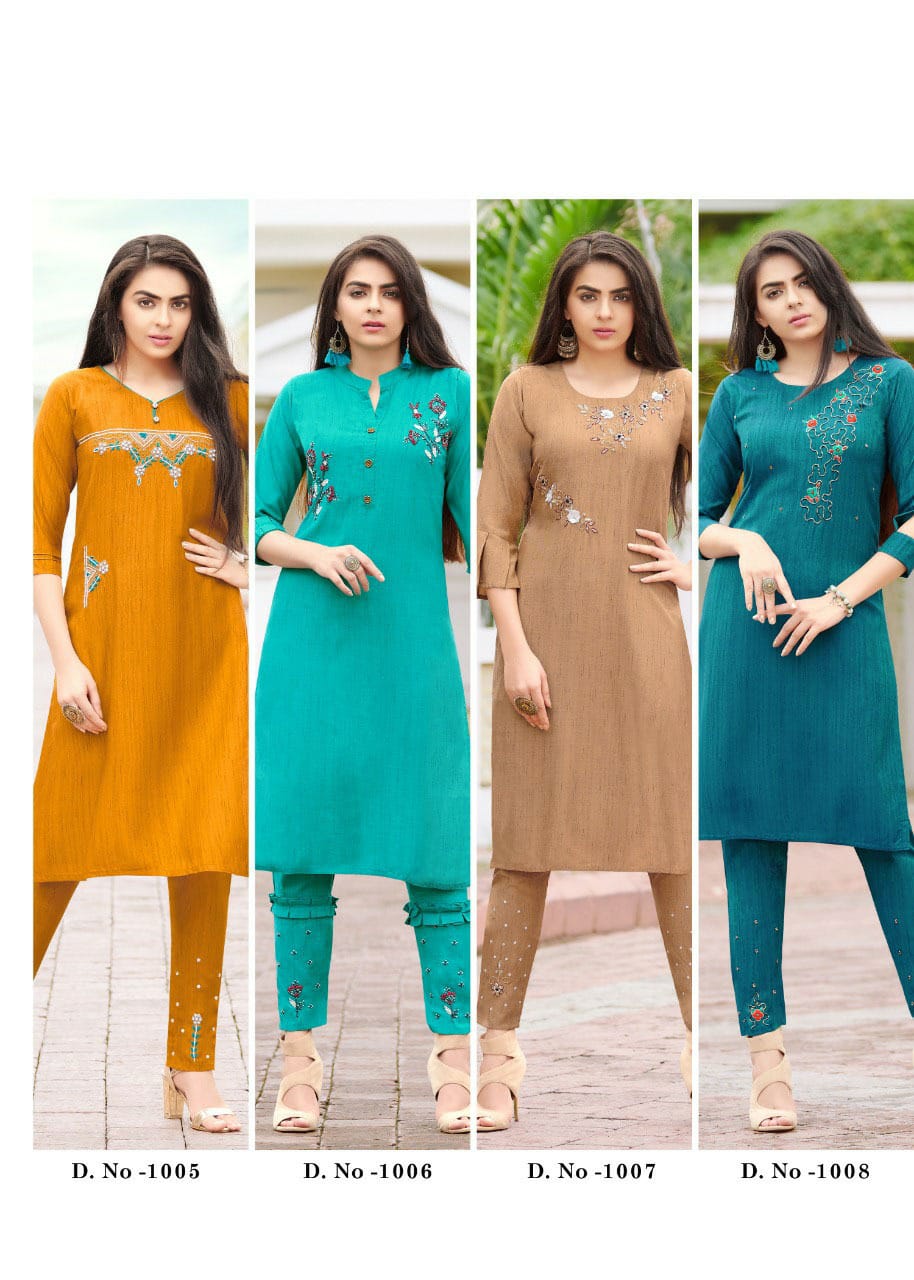 Aarohi Classic Ethnic Wear Rayon Fancy Kurti With Bottom Collection
