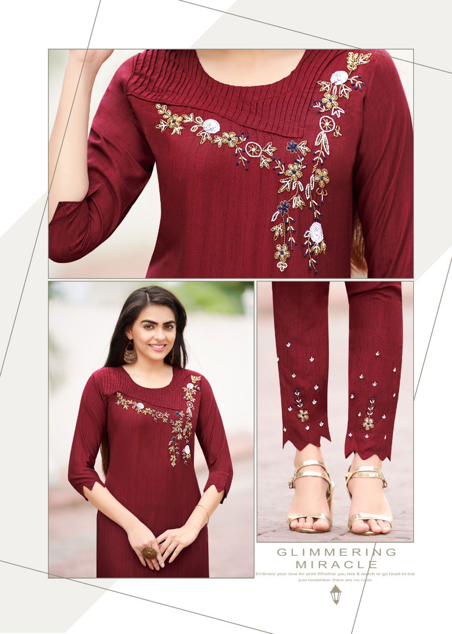 Aarohi Classic Ethnic Wear Rayon Fancy Kurti With Bottom Collection