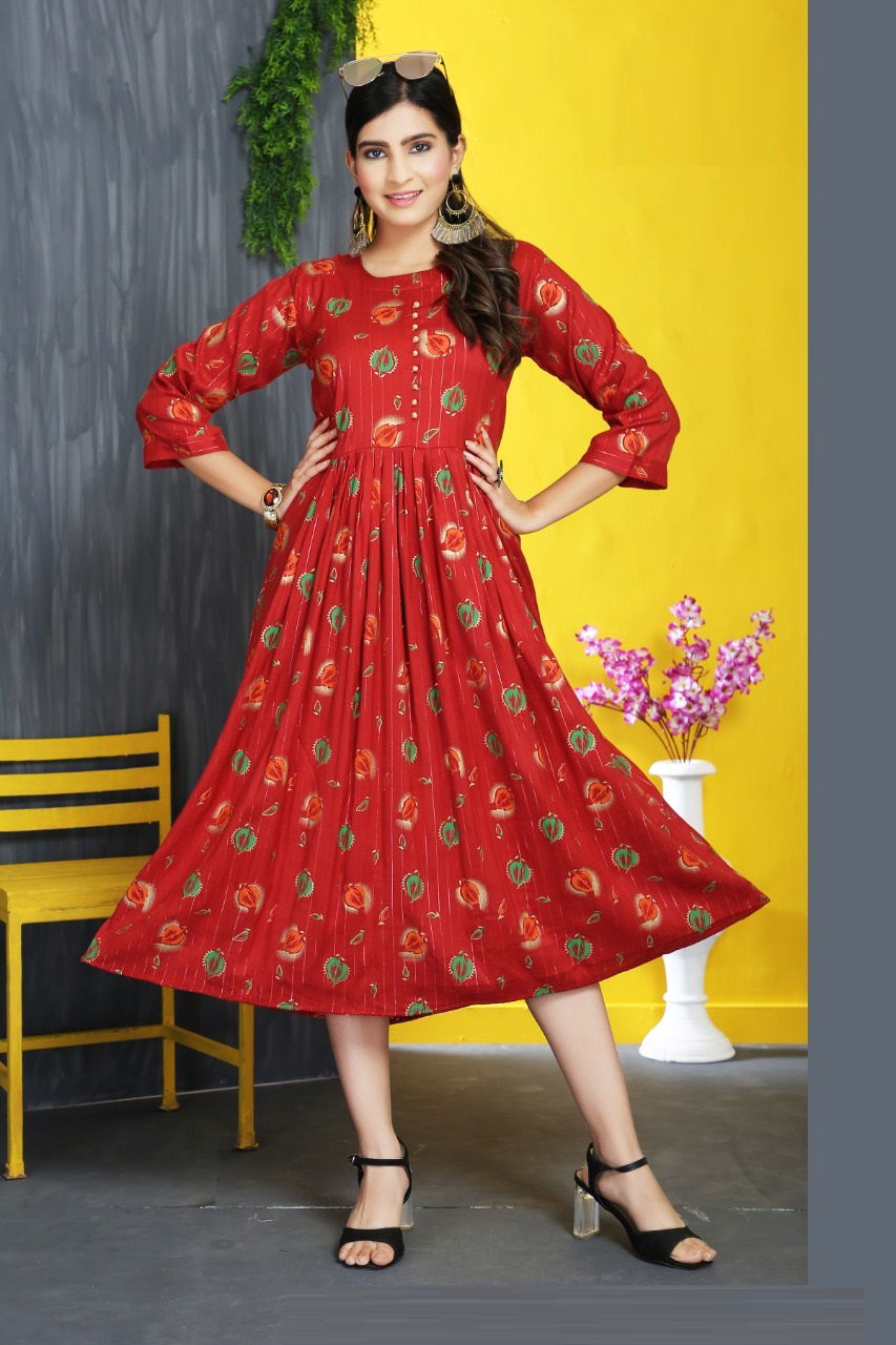 Princess 01 Latest Designer Casual Wear Rayon Anarkali Kurti Collection