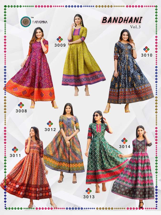 Aradhna Bandhani 3 Heavy Cotton Festive Wear Cotton Anarkali Long Kurti Collection