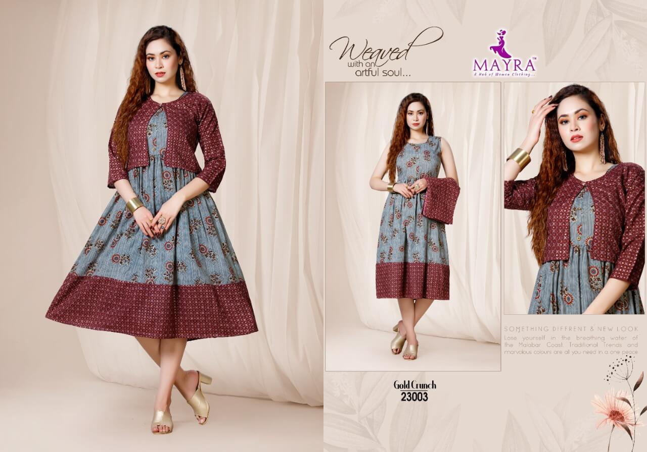 Mayra Gold Crunch Fancy Ethnic Wear Rayon Printed Anarkali Kurti Collection