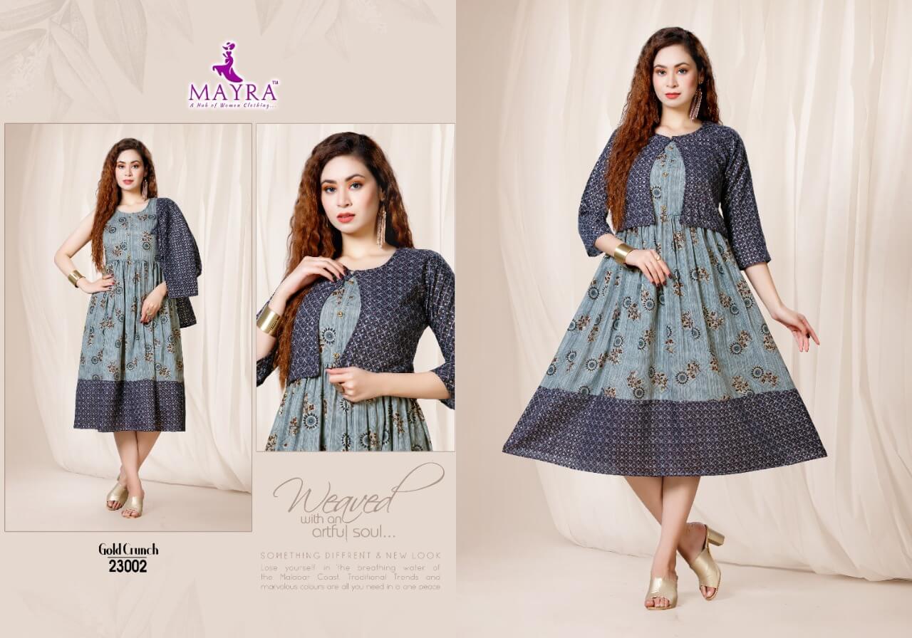 Mayra Gold Crunch Fancy Ethnic Wear Rayon Printed Anarkali Kurti Collection
