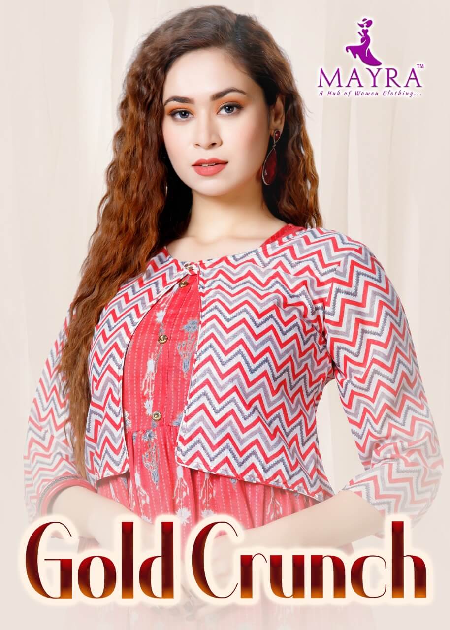 Mayra Gold Crunch Fancy Ethnic Wear Rayon Printed Anarkali Kurti Collection